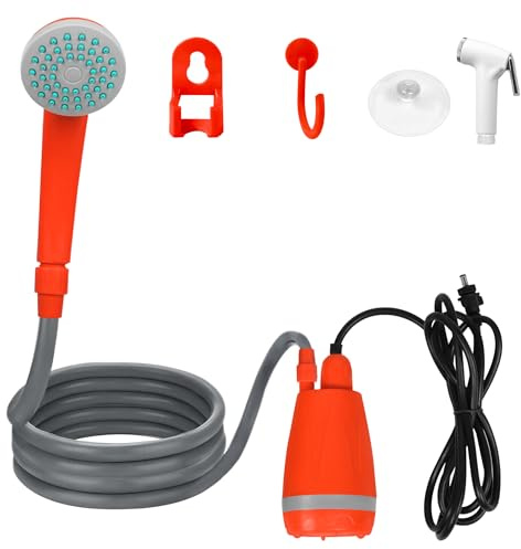 PEILU Campingdusche Hundedusche mit 2200mAh Akku, Tauchpumpe, 2m Schlauch, Handbrause, 2m USB-Ladekabel & Hängende Hülse Outdoor Autoreinigung Duschen für Camping Garten Auto Wohnmobil Caravan
