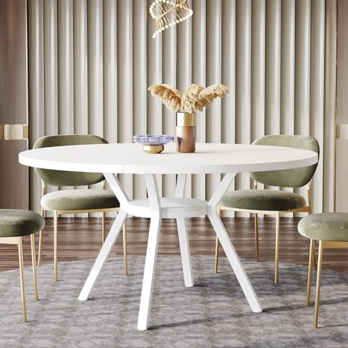 Tribesigns Moderno tavolo rotondo bianco,120 x 75 cm (Diametro x A), Tavolo da Cucina Nordico con base in metallo, tavolo da cucina con ripiano per la casa, sala da pranzo, soggiorno