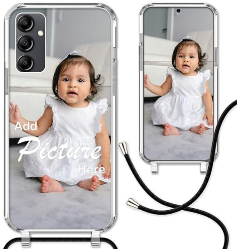 CoverHeld Handyhülle für Samsung Galaxy A25 5G - Silikon Hülle mit personalisierbarem Band - Dein Design/Bild - Handykette in Schwarz