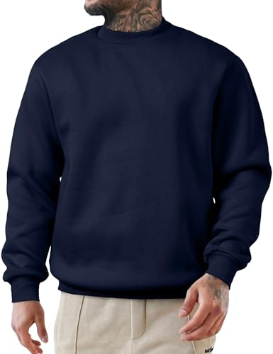 JMIERR Herren Fleece Sweatshirt Crewneck Baumwolle Pullover | Fleece gefüttertes Crewneck Sweatshirts mit Rippkragen, Manschetten, Saum, Maschinenwasche