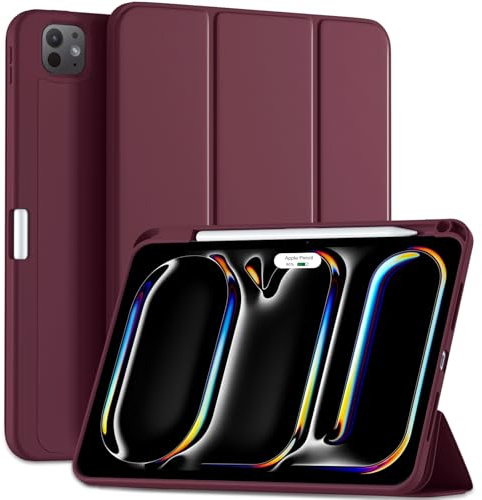 Maledan Hülle für iPad Pro 11 Zoll M5 2025/M4 2024 (6. 5. Generation) mit Stifthalter, Flexible TPU Rückseite Schutzhülle Case Unterstützt Pencil Pro/USB-C, Auto Schlafen/Wachen, Wein Rot