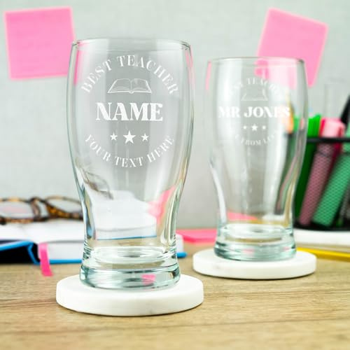 So Bespoke Personalised Pint Glass Teacher Gift Idea Custom Beer Glass Engraved Gift Idea End of School Gift Teacher Present School Gift Idea (Style L1)