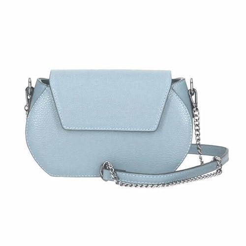 ITALYSHOP24-COM OBC Made in Italy Damen Leder Tasche Kroko Prägung oder Glattleder Umhängetasche Clutch Wildleder Handtasche Ledertasche Schultertasche Hellblau