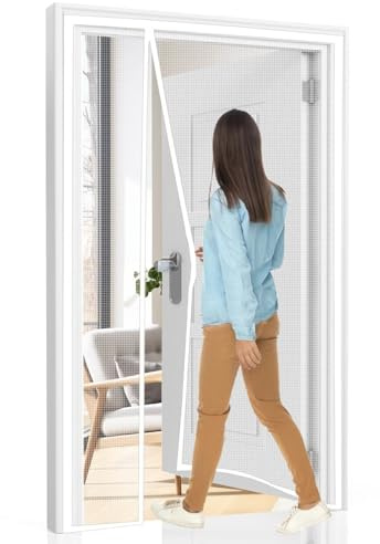 Magnet Fliegengitter Tür, 120×230cm Weiß Insektenschutz Magnetvorhang für Balkontür Terassentür Campingtür Leichte Montage ohne Bohren