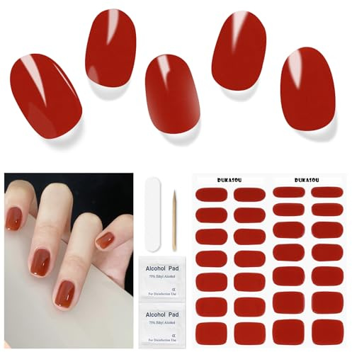 Nagelfolie UV Härtend - 28 Stück Nagelsticker Röte UV Gel Nagelfolien Selbstklebend Halloween Nail Sticker Nagellackstreifen Gel-Nagelaufkleber Herbst Art Stickers DIY für Damen（Karamell-Macchiato）
