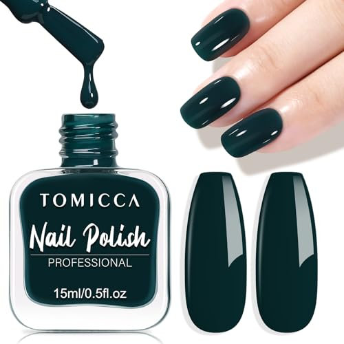 TOMICCA Grün Nagellack, 15ml Glänzend Schnelltrocknender Langanhaltender, Grün Abziehbar auf Wasserbasis Nagellack für DIY Nail Art Maniküre