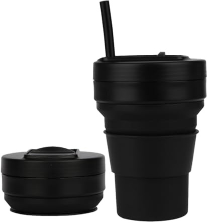 Zusammenklappbare Tassen für die Reise 350ml faltbare Silikontasse mit Strohhalm auslaufsicherer wiederverwendbarer Kaffeebecher
