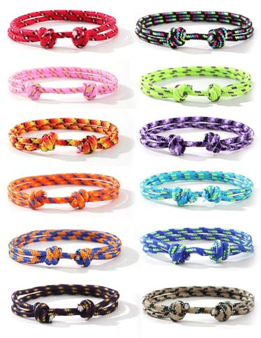 JINJUMEI 12 Stück Geflochtene Armbänder für Mann Frau, Surfer Segeltau Armkettchen Armreif Einstellbar, Geflochtenes Armband, Bunt Marine Seil Schnur Nautische Surf Armband, Freundschaftsarmbänder