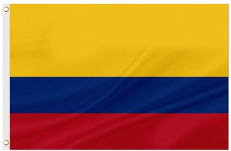 ASUNO Bandera de Colombia de 3 x 5 pies de poliéster con 2 ojales de latón de doble cara, color vivo, resistente a la decoloración, para jardín, césped, patio