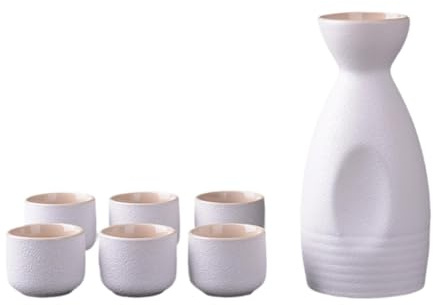 FytStycale Sake Set mit Bechern, Porzellan für heiße oder kalte Getränke, 1 Flasche und 6 Tassen, Rundes Sake -Topf