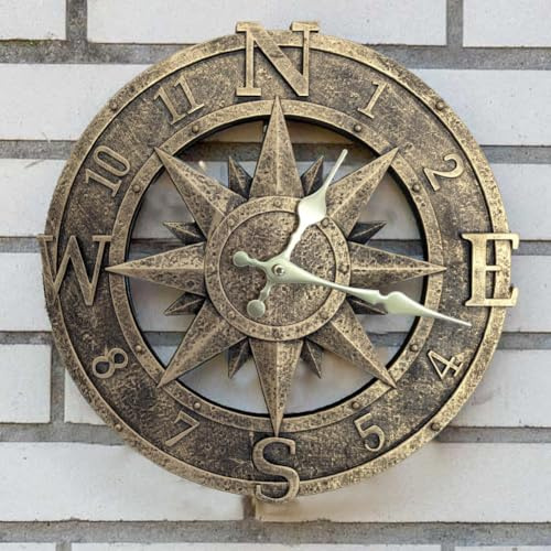 YTAONS Outdoor Wall Clock 12in Garden Clock Waterproof Clocks Kitchen Home Clock for Garden, Patio and Deck -Not Silent (Bronze)