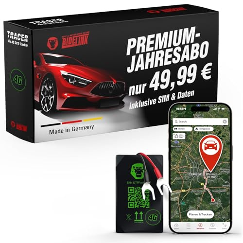 RideLink Tracer Go 4G GPS Tracker Auto Motorrad LKW - Peilsender mit SIM Karte, Echtzeit Live Tracking & Diebstahlmelder, Inklusive Navigation, IP54 Wasserdicht, Deutscher Support - Made in Germany | Sehr präziser Fahrzeug-Peilsender mit 24/7 Diebstahlmelder | SIM-Karte mit europaweiter Deckung inklusive | Made in Germany
