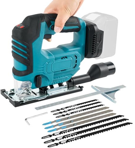 Sierra de calar inalámbrica sin escobillas para batería MAKITA de 18-21 V, herramienta de corte eléctrico 2600SPM 330 RPM 45° corte biselado 3 ajustes orbitales con 9 cuchillas de repuesto para madera