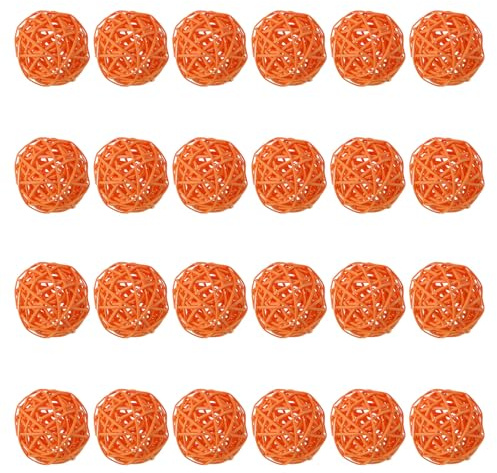 QUARKZMAN 24 Stück Rattan Deko Kugeln, 60 mm Dekokugel Wicker Rattan Ball Wellensittich Spielzeug Vogelspielzeug Hochzeitsfeier Mittelstücke Hausdekoration, Orange