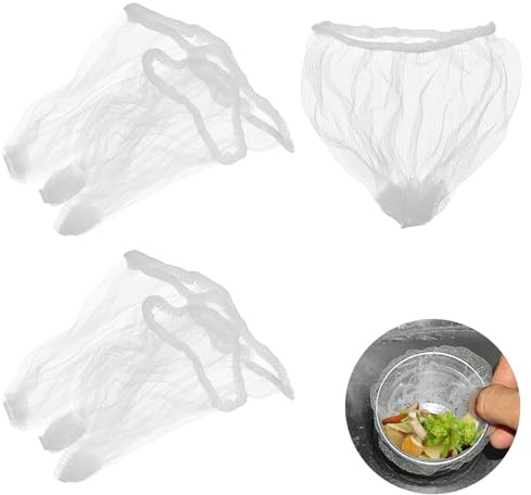 sourcing map 200Pcs Kitchen Sink Strainer Mesh Bags, 3.5 Polyester Disposable Anti-Clogging Strainer Filter Bags for Collecting Kitchen Food Waste Leftover Garbage, White