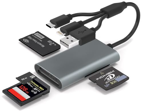 Memory Stick Pro Duo - Adaptador 4 en 1 SD/TF/MS/XD para iPhone 16/15/14/iPad/PC/Android/MAC, Lightning/USB-C/USB-A lector de tarjetas de memoria múltiple, adaptador de cámara digital para Sony