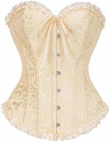 SZIVYSHI korsett toppar för kvinnor, bustier formkläder underkläder, spets midja push-up bodysuit, Beige vanilj, XL