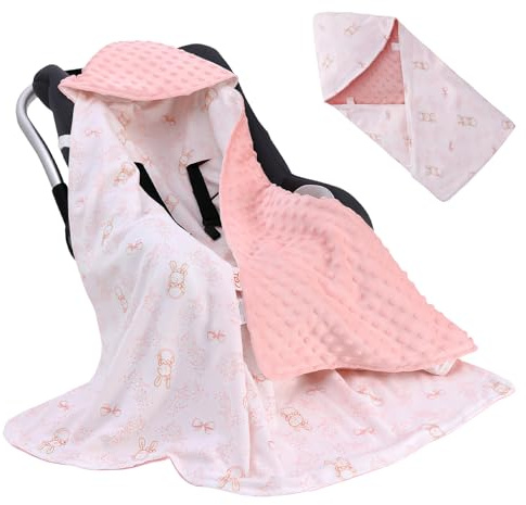 WIYETY Baby Einschlagdecke Babyschale, Baumwolle Reversible Decke, Universal Babydecke Doppelseitig, für Kinderwagen Buggy Autositz - Rosa, 90 x 90 cm