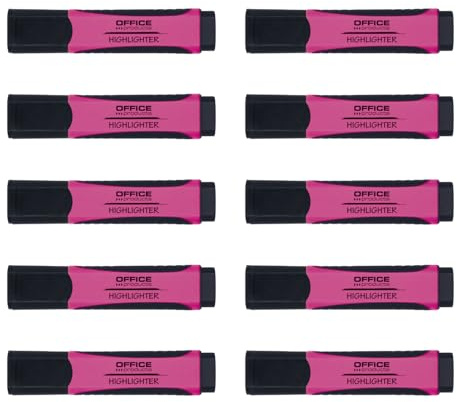 OFFICE PRODUCTS överstrykningspenna 10-pack/märkpenna med gummihandtag, märkpenna 2–5 mm, filtpenna rosa, highlighter för hem, kontor, skola