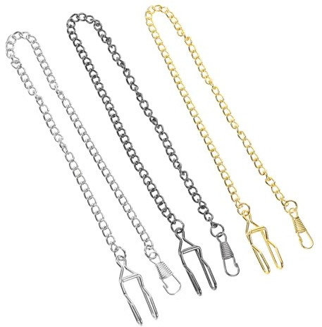 ROMISBABA Taschenuhrkette 37, 5cm im Retro Stil, Legierung, 3 Stück | Karabinerverschluss, Hängekette für Damen und Herren, Klassisches Design mit Gliederstruktur
