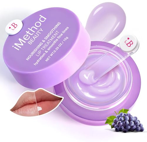 iMethod Lip Mask Overnight - Lip Sleeping Mask for Dry Lips, 8-Hour Hydrating Lip Balm with Hyaluronic Acid, Intense Moisturizing Lip Treatment to Nourish & Repair - Grape
