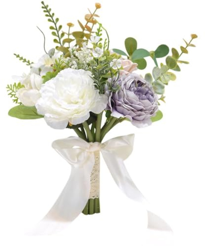 Gettimore Bouquet di fiori colorati per damigelle d'onore, bouquet di fiori in seta stile coreano, 20 x 21 cm, bianco, rosa, rosso
