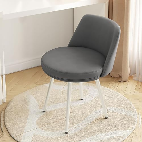Stol, Moderna accentmatsalsstolar klädd datorskrivbordsstol ergonomisk ryggstöd läder, för vardagsrum sovrum restaurang (Färg: Mörkgrå, Storlek: Ben-vit