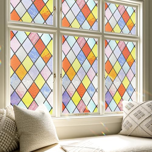 Stickyart Pellicola Per Vetri Finestre Rombi Colorate Anti UV Antisguardo 40cmX150cm Pellicola Per Vetri Finestre Privacy Decorativa Effetto Arcobaleno Adesivi Finestra Cucina Finestrini Dell'auto