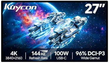 Kuycon Monitor para Juegos P27D de 27 Pulgadas FHD (3840 x 2160) 4K 144 Hz, Panel Negro IPS, 1070 Millones de Colores, 99% sRGB,G-Sync FreeSync,ángulo de visión de 178° (Honeycomb - sin Soporte)