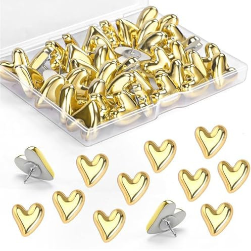 KAHZOR 20 Stück Herz Stecknadeln,Reißzwecken aus Metall – ideal für Pinnwand，Büro，Schule，Korkboard，Wanddekoration，Zuhause，Geschenk für Kinder