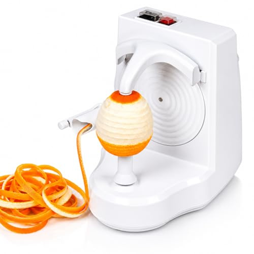 Pelador Eléctrico de Frutas y Verduras, Máquina Automática para Pelar Naranjas, Cítricos, Manzanas y Patatas, Cuchilla de Acero Inoxidable (Blanco)