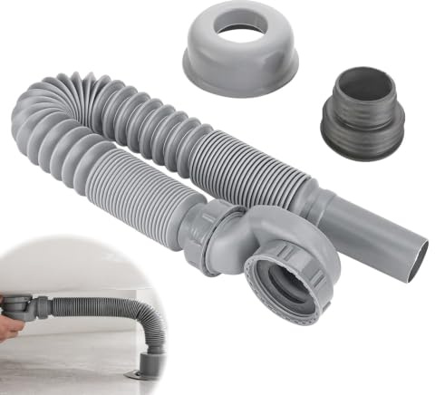1-1/2 Low Profile Flexible P-Trap, Bathtub Shower Drain Pipe, Flexible Bathtub Drain Pipe for Freestanding Tubs & RVs, Odour-Proof Sink P Trap, ABS Material with Sealing Tape