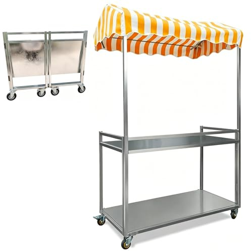 WXXZCE Genérico Puesto de Mercado con Toldo, Carrito de Venta Portátil con Ruedas, Comida, para Mercados al Aire Libre y Ferias Callejeras(Orange,120x60cm/47x24in)