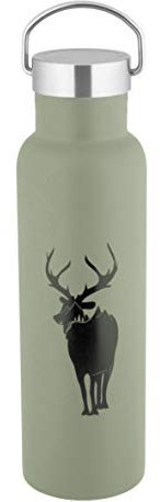 Axentia Isolierflasche Davos, taupefarbene Edelstahl-Trinkflasche mit Elch-Aufdruck, doppelwandiger Isolierbecher für Warm- und Kaltgetränke, 600 ml