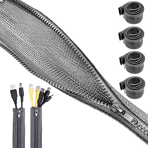 4 pezzi Organizer Porta Guaina per Cavi Elettrici, 1.5m Nascondi Raccogli Copri Flessibile TV Scrivania, Ø20-25mm Proteggi Organizzatore Fili Copricavi con Cerniera, per Cavi TV/Computer/USB