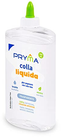 Pryma Colla Liquida Trasparente 500ml – Atossica, Lavabile, Pronta all'Uso | Con Beccuccio Dosatore Richiudibile, Ideale per Carta, Cartoncino e Creazioni Artistiche