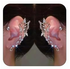 YRlilicc 2Pcs Glitter Rhinestone Butterfly Ear Cuff Vintage Non-Piercing Fake Earrings Bridal Wedding Climber Ear Wrap Prom Ball Ear Jewelry for Women