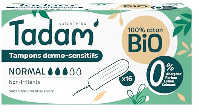 Tadam’ - Tampons Hygiéniques Dermo-Sensitifs - Tampons Femme en Coton Bio Sans Applicateur - Respect Flore Intime - 100% coton bio, Sans Substances toxiques et blanchi sans Chlore - Flux Normal