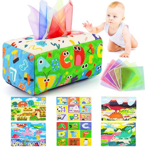 URMYWO Baby Toys 6 to12 Months, Baby Tissue Box Toy, Sensory Toys for Babies, Toys for 1 Year Old Boy Girl, Soft Crinkle for Infant Toddlers, Stocking Stuffers, Baby Boy Girl Gifts