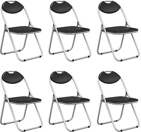 COSTWAY Lot de 6 Chaise Pliante en Métal, Chaise Visiteur Pliable Rembourré avec Poignée, Charge 115 kg, sans Assemblage, Noir (Moderne,6)