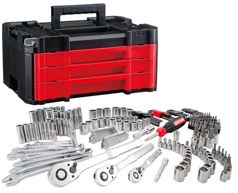 CRAFTSMAN 230 Pcs Mechanics Tool Set, Socket Wrench Set, Car Tool Kit with VERSASTACK Toolbox, SAE and Metric,1/4 in, 3/8 in, and 1/2 Drive, Short and Long Arm Hex Keys (CMMT45306)