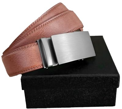 RecontraMago Cinturones hombre Ajustables Automáticos - Cuero de Vaca Varios Tamaños - Nuevo Diseño Regalos originales para hombre - Elasticos Cinturón marrón negro 130 cm (110CM, MARRON CLARO)