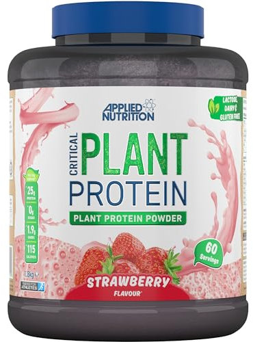 Applied Nutrition Plant Protein Powder – Critical Plant Vegan Protein Shake with SOYA, Pea, Brown Rice Proteins & Essential Amino Acids - Dairy-Free Gym Supplement (1.8kg - 60 Servings) (Strawberry)