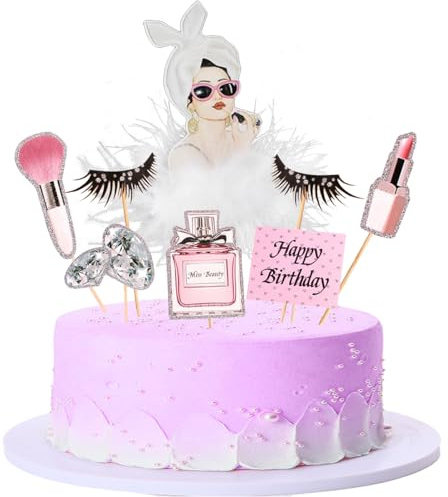 Kawailay 15 decorazioni per cupcake a tema cosmetici, per torte, per feste di compleanno, per addio al nubilato, spa, saloni, feste di compleanno per ragazze, stile 3