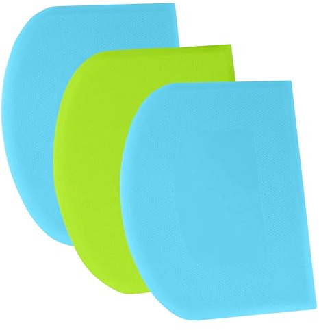 SURDOCA Dough Scraper Bench Scraper - 3P 4.7x3.7 Plastic Flexible Bowl Scraper, Sharp Edge & Angles Cake Scraper. Non-Slip Bakeware Decorating Tools Sculpting & Modeling Tools - Blue+Green+Blue