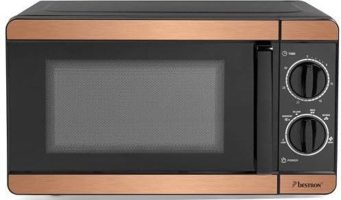 Bestron Four à micro-ondes de 700 W - Panneau de commande en deux parties avec 6 niveaux et 30 min - Minuterie réglable en continu - Avec plateau tournant de 24,5 cm pour toutes les tailles courantes
