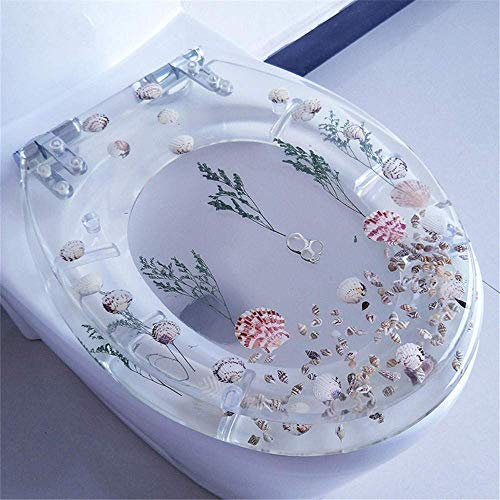 Toilet Seat Toilet Lid with Automatic Lowering Toilet Lid Urea-Formaldehyde Resin Toilet Seat Patterned Toilet Seat Standard O V U Shape Transparent Universal Aquatic Grass