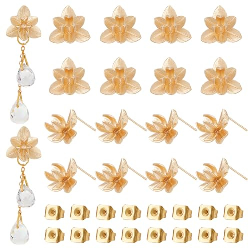 UNICRAFTALE 10 pièce Clou Boucles D'Oreilles Plaqué Or 18 carats Tiges de Boucles D'Oreilles à Fleurs Doré avec Épingles et Fermoirs de Boucle D'Oreille Papillon pour la Fabrication de Bijoux