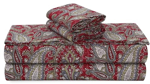 Tribeca Living Lenzuola in flanella di cotone, per letto matrimoniale, ultra morbide, con stampa portoghese, con tasca extra profonda, set di 4 pezzi (adatto per materassi fino a 53,3 cm), motivo