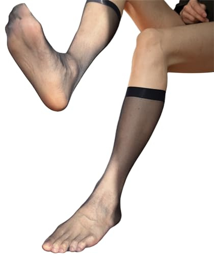 BWANGIAO Calzini da Uomo in Nylon con Punta Trasparente Calzini da Lavoro Ultra Sottili Calzini Elasticizzati Trasparenti Attraverso l'abito Formale sopra Le Calze al Polpaccio